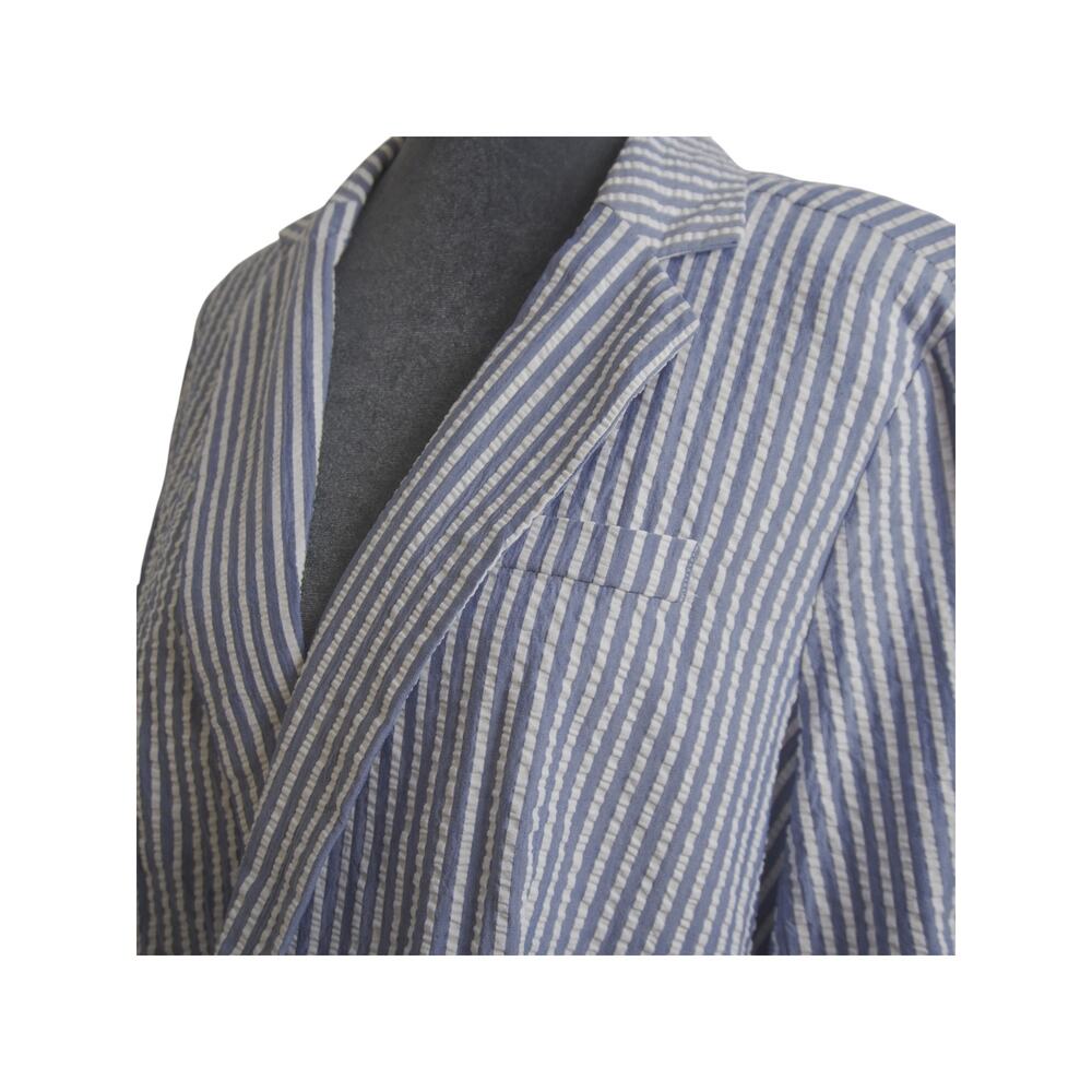 ELLE Seersucker Blazer Women XXL Blue White Stripe Tie Sleeve Nautical Jacket - Picture 7 of 12